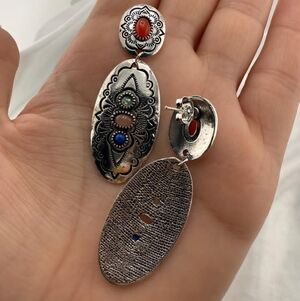 Vintage Bohemian Silver and Multicolor Stone Earrings